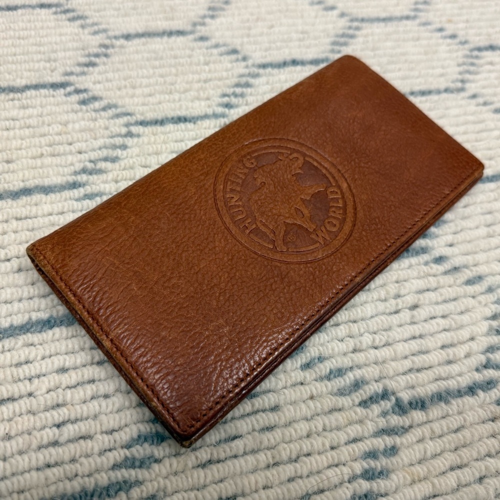 HUNTING WORLD Vintage Unisex Brown Pebbled Logo Embossed Bifold Wallet Italy - Picture 3 of 16